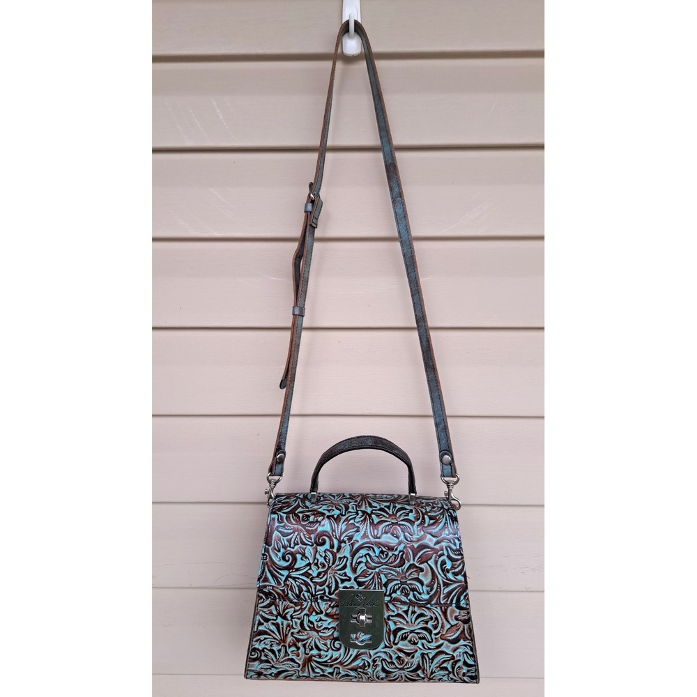 Patricia Nash Leather Floral Turquoise Crossbody Bag Shoulder Purse Dust Bag